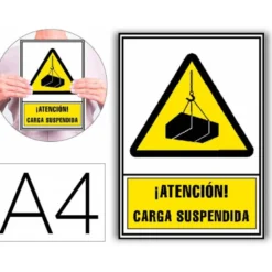 PICTOGRAMA ARCHIVO 2000 ATENCION CARGA SUSPENDIDA PVC COLOR AMARILLO LUMINISCENTE 210X297 MM