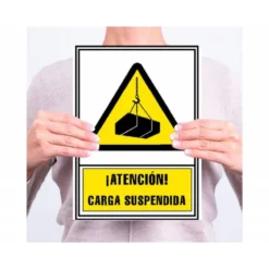 PICTOGRAMA ARCHIVO 2000 ATENCION CARGA SUSPENDIDA PVC COLOR AMARILLO LUMINISCENTE 210X297 MM