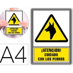 PICTOGRAMA ARCHIVO 2000 ATENCION CUIDADO CON LOS PERROS PVC COLOR AMARILLO LUMINISCENTE 210X297 MM