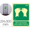 PICTOGRAMA ARCHIVO 2000 EMPUJAR BARRA PARA ABRIR PUERTA PVC COLOR VERDE LUMINISCENTE 224X300 MM