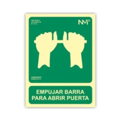 PICTOGRAMA ARCHIVO 2000 EMPUJAR BARRA PARA ABRIR PUERTA PVC COLOR VERDE LUMINISCENTE 224X300 MM