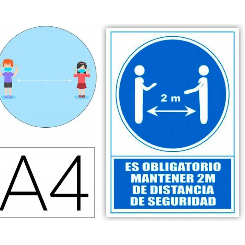 PICTOGRAMA ARCHIVO 2000 OBLIGATORIO MANTENER 2 M DE DISTANCIA DE SEGURIDAD PVC COLOR AZUL 210X297 MM