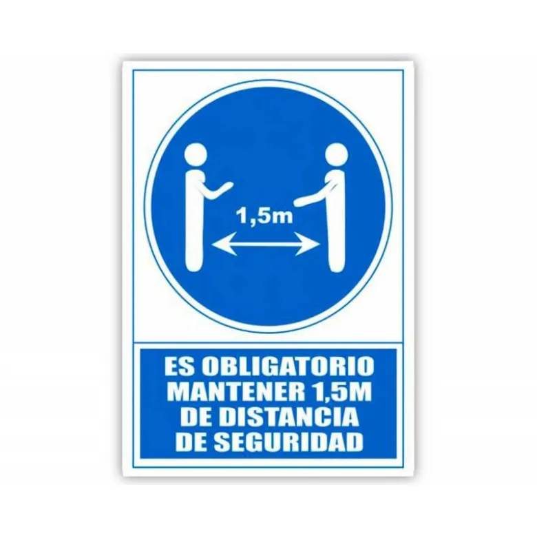 PICTOGRAMA ARCHIVO 2000 OBLIGATORIO MANTENER 1,5 M DE DISTANCIA DE SEGURIDAD PVC COLOR AZUL 210X297 MM