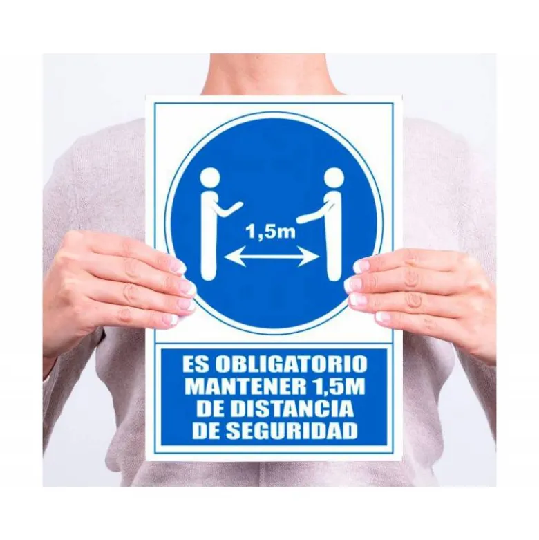 PICTOGRAMA ARCHIVO 2000 OBLIGATORIO MANTENER 1,5 M DE DISTANCIA DE SEGURIDAD PVC COLOR AZUL 210X297 MM