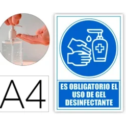 PICTOGRAMA ARCHIVO 2000 OBLIGATORIO EL USO DE GEL DESINFECTANTE PVC COLOR AZUL 210X297 MM