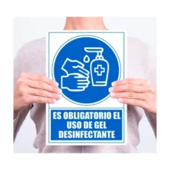 PICTOGRAMA ARCHIVO 2000 OBLIGATORIO EL USO DE GEL DESINFECTANTE PVC COLOR AZUL 210X297 MM