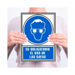 PICTOGRAMA ARCHIVO 2000 OBLIGATORIO USO DE GAFAS PVC COLOR AZUL LUMINISCENTE 210X297 MM