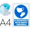 PICTOGRAMA ARCHIVO 2000 OBLIGATORIO EL USO DE GUANTES Y MASCARILLA PVC COLOR AZUL 210X297 MM
