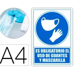 PICTOGRAMA ARCHIVO 2000 OBLIGATORIO EL USO DE GUANTES Y MASCARILLA PVC COLOR AZUL 210X297 MM