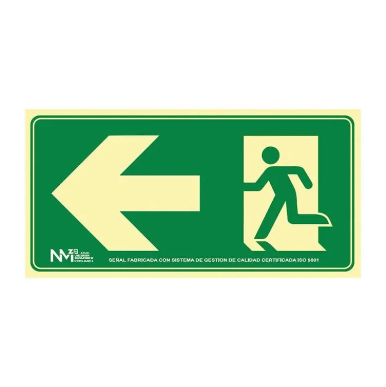 PICTOGRAMA ARCHIVO 2000 SALIDA DE EMERGENCIA IZQUIERDA PVC COLOR VERDE LUMINISCENTE 224X300 MM