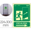PICTOGRAMA ARCHIVO 2000 SALIDA EMERGENCIA ESCALERA SUBE DERECHA PVC COLOR VERDE LUMINISCENTE 224X300 MM