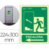 PICTOGRAMA ARCHIVO 2000 SALIDA EMERGENCIA ESCALERA SUBE IZQUIERDA PVC COLOR VERDE LUMINISCENTE 224X300 MM