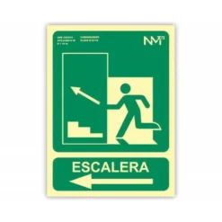 PICTOGRAMA ARCHIVO 2000 SALIDA EMERGENCIA ESCALERA SUBE IZQUIERDA PVC COLOR VERDE LUMINISCENTE 224X300 MM