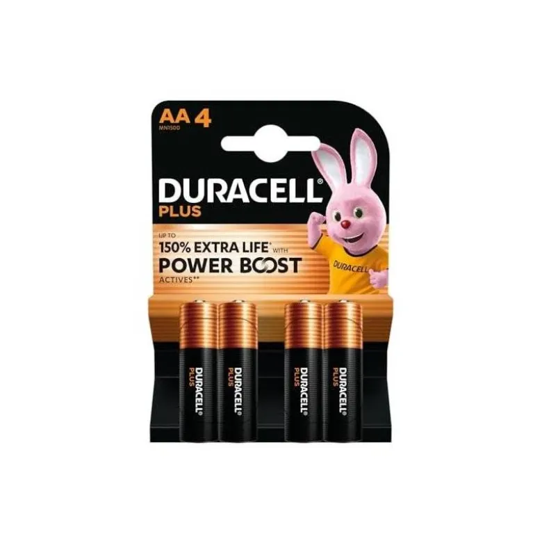 Pila Duracell alcalina plus AA pack con 4 unidades