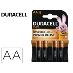 Pila Duracell alcalina plus AA pack con 4 unidades