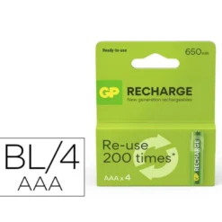 PILA GP RECARGABLE AAA 650 MAH BLISTER DE 4 UNIDADES