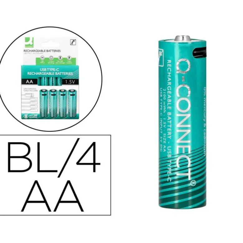 PILA Q-CONNECT AA RECARGABLE POR USB-C BLISTER DE 4 UNIDADES
