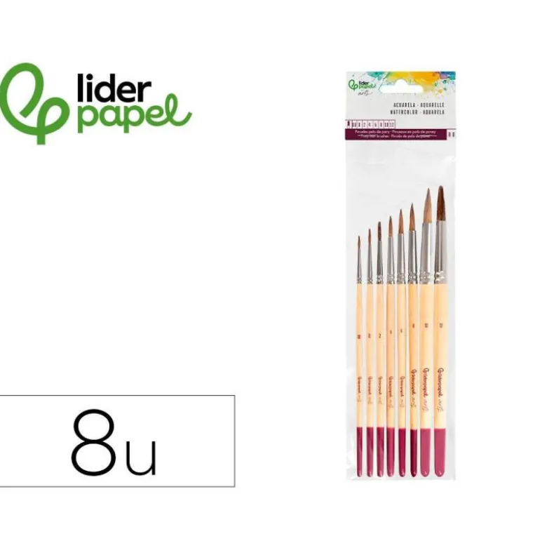 PINCELES DE PELO DE PONY LIDER PAPEL VIROLA CROMADA BLISTER DE 8 UNIDADES SURTIDAS CERTIFICADO FSC