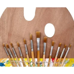 PINCELES SINTETICOS LIDERPAPEL PACK DE 12 UNIDADES CON PUNTAS Y TAMAÑOS SURTIDOS + PALETA DE MADERA