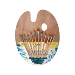 PINCELES SINTETICOS LIDERPAPEL PACK DE 12 UNIDADES CON PUNTAS Y TAMAÑOS SURTIDOS + PALETA DE MADERA