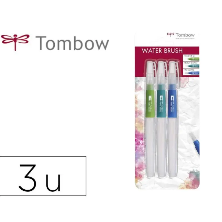 PINCEL TOMBOW WATER BRUSH CON DEPOSITO RELLENABLE BLISTER DE 3 UNIDADES PUNTA FINA/MEDIA/PLANA