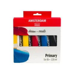 PINTURA ACRILICA AMSTERDAM BOTE 120 ML CAJA DE 5 UNIDADES COLORES BASICOS SURTIDOS