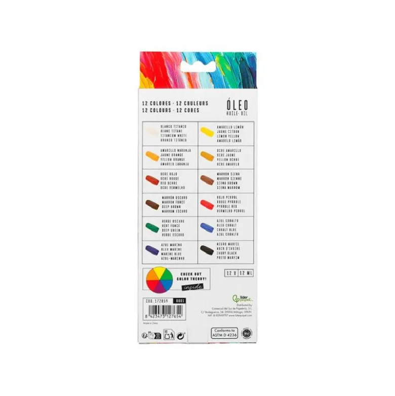 PINTURA AL OLEO LIDERPAPEL CAJA DE 12 TUBOS DE ALUMINIO DE 12 ML COLORES SURTIDOS