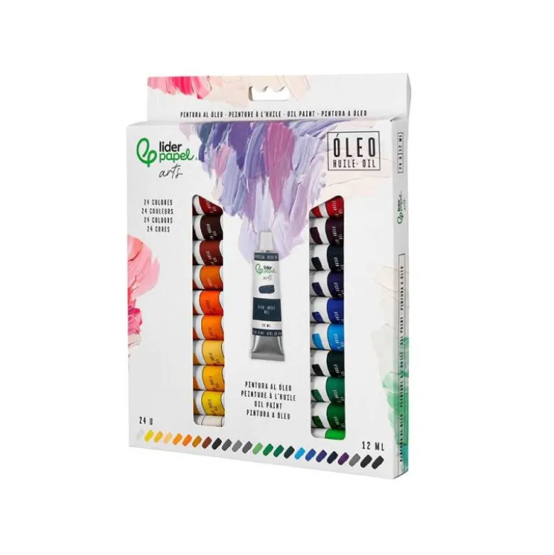 PINTURA AL OLEO LIDERPAPEL CAJA DE 24 TUBOS DE ALUMINIO DE 12 ML COLORES SURTIDOS