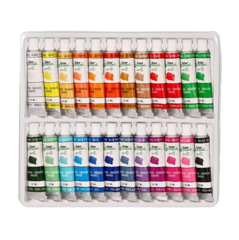 PINTURA GOUACHE/TEMPERA LIDERPAPEL CAJA DE 24 TUBOS DE ALUMINIO DE 12 ML COLORES SURTIDOS