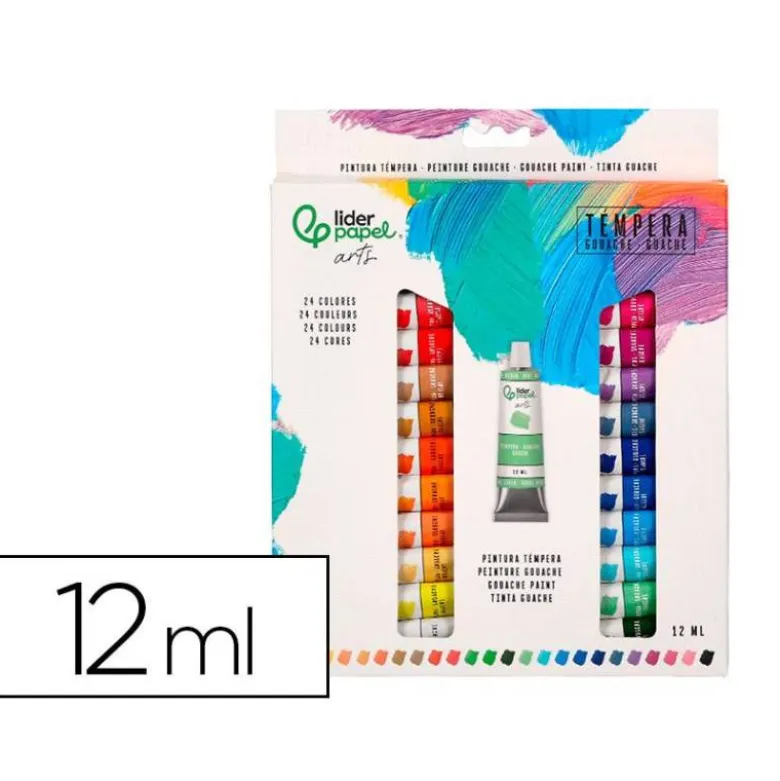 PINTURA GOUACHE/TEMPERA LIDERPAPEL CAJA DE 24 TUBOS DE ALUMINIO DE 12 ML COLORES SURTIDOS