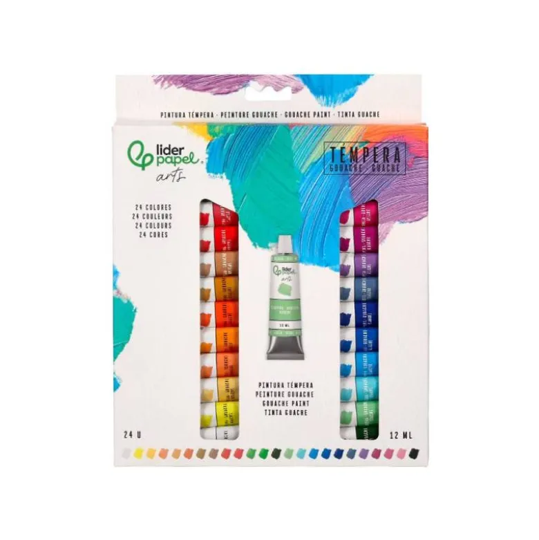 PINTURA GOUACHE/TEMPERA LIDERPAPEL CAJA DE 24 TUBOS DE ALUMINIO DE 12 ML COLORES SURTIDOS