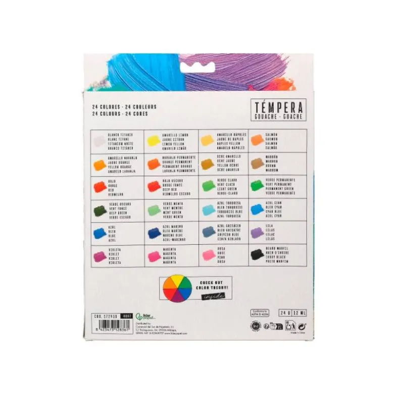 PINTURA GOUACHE/TEMPERA LIDERPAPEL CAJA DE 24 TUBOS DE ALUMINIO DE 12 ML COLORES SURTIDOS