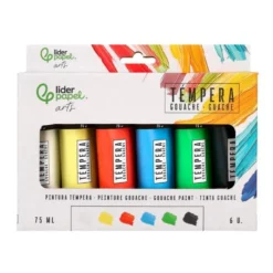 PINTURA GOUACHE/TEMPERA LIDERPAPEL CAJA DE 6 TUBOS DE PLASTICO DE 75 ML COLORES SURTIDOS