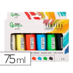 PINTURA GOUACHE/TEMPERA LIDERPAPEL CAJA DE 6 TUBOS DE PLASTICO DE 75 ML COLORES SURTIDOS