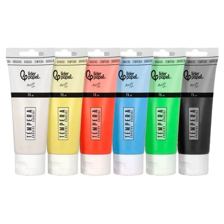 PINTURA GOUACHE/TEMPERA LIDERPAPEL CAJA DE 6 TUBOS DE PLASTICO DE 75 ML COLORES SURTIDOS