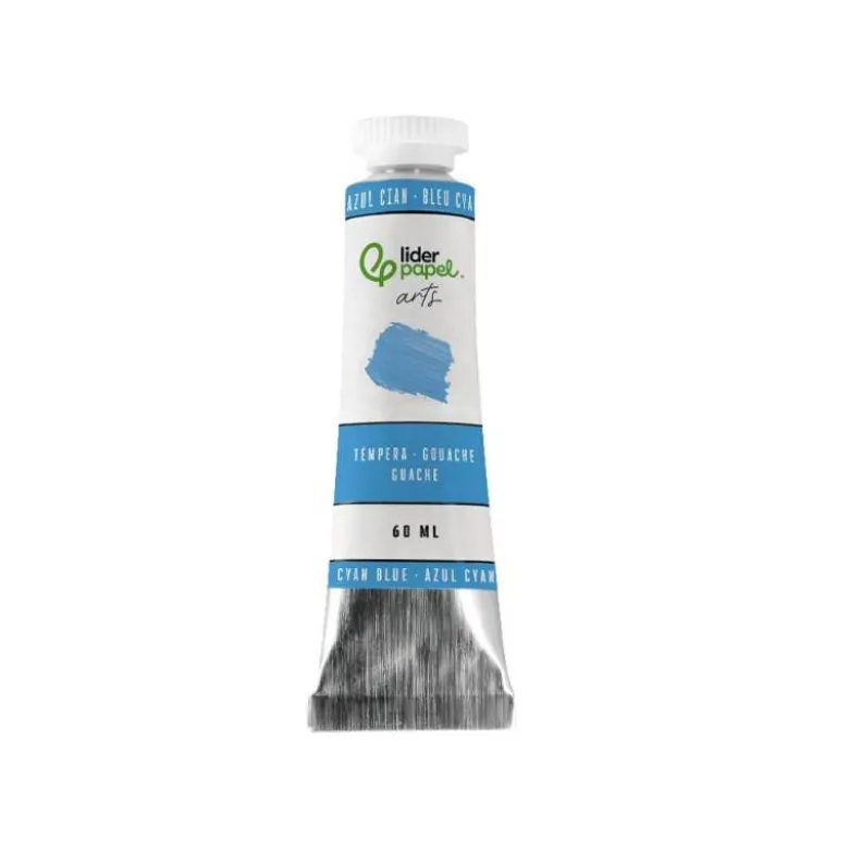 PINTURA GOUACHE/TEMPERA LIDERPAPEL TUBO DE ALUMINIO DE 60 ML COLOR AZUL CIAN