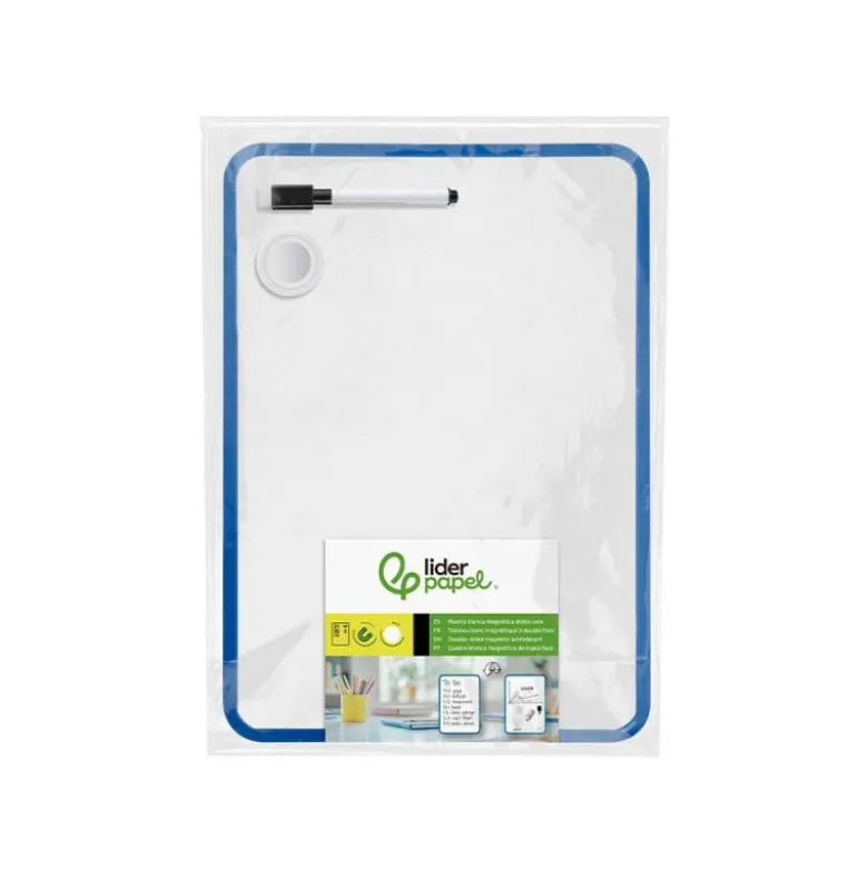 PIZARRA BLANCA LIDERPAPEL 21X30 CM MAGNETICA DOBLE CARA LISA CON ROTULADOR IMAN Y BORRADOR