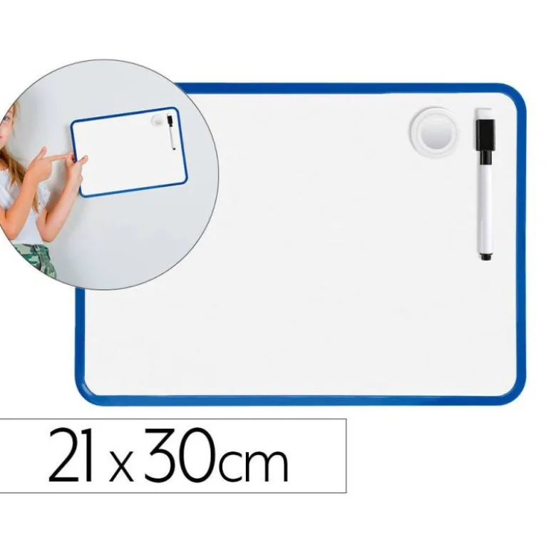 PIZARRA BLANCA LIDERPAPEL 21X30 CM MAGNETICA DOBLE CARA LISA CON ROTULADOR IMAN Y BORRADOR