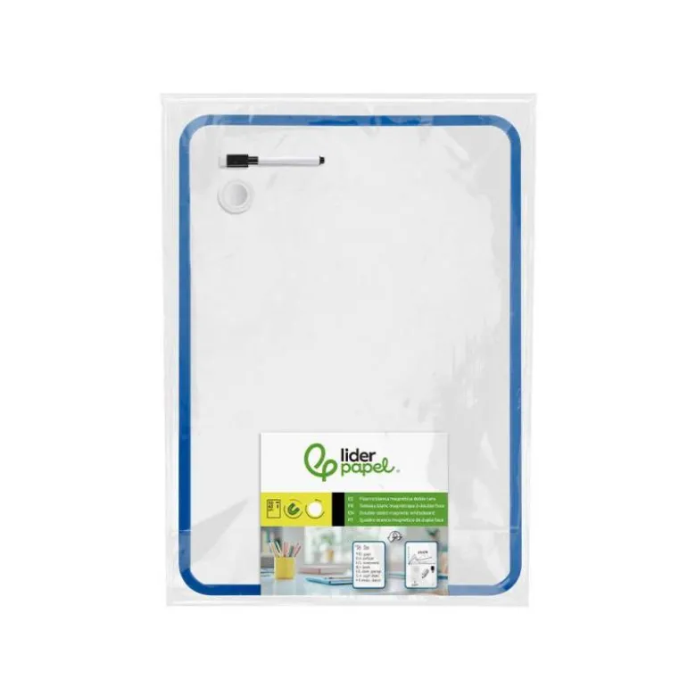 PIZARRA BLANCA LIDERPAPEL 30X42 CM MAGNETICA DOBLE CARA LISA CON ROTULADOR IMAN Y BORRADOR