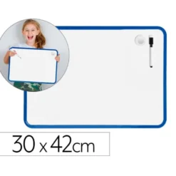 PIZARRA BLANCA LIDERPAPEL 30X42 CM MAGNETICA DOBLE CARA LISA CON ROTULADOR IMAN Y BORRADOR