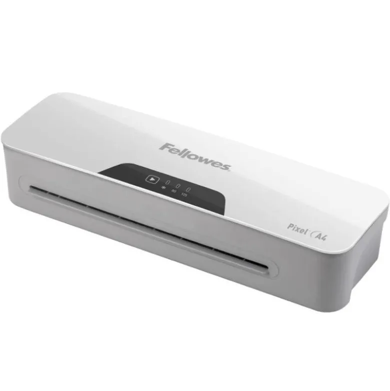 PLASTIFICADORA FELLOWES PIXEL A4 2 RODILLOS SISTEMA ANTIATASCO APAGADO AUTOMATICO HASTA 125 MC