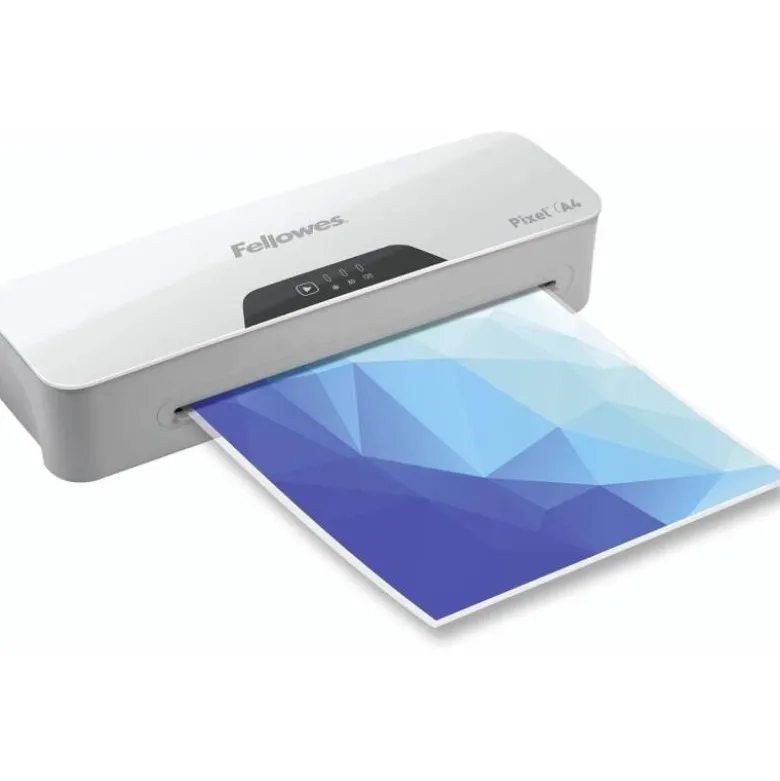 PLASTIFICADORA FELLOWES PIXEL A4 2 RODILLOS SISTEMA ANTIATASCO APAGADO AUTOMATICO HASTA 125 MC