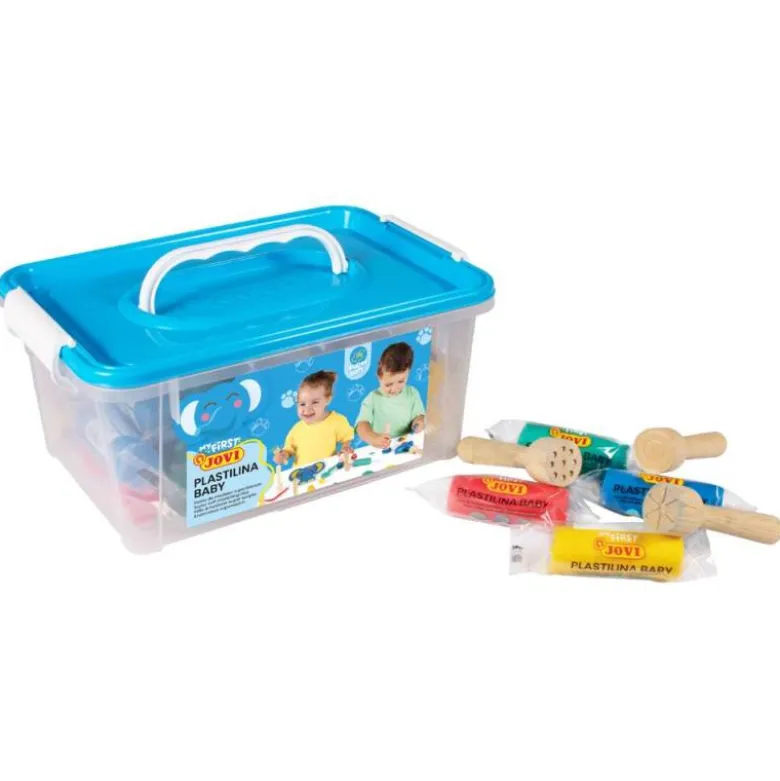PLASTILINA JOVI MY FIRST BABY SUPER BLANDA 38 G BAUL CON 20 UNIDADES COLORES SURTIDOS + 9 SELLOS MADERA SURTIDOS