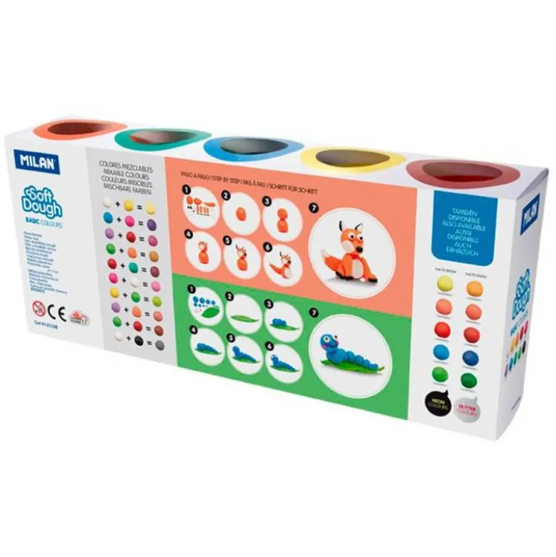 PLASTILINA MILAN SOFT DOUGH BASIC CAJA DE 10 BOTES COLORES SURTIDOS 85 G