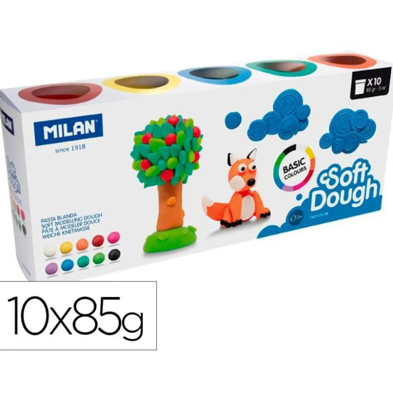 PLASTILINA MILAN SOFT DOUGH BASIC CAJA DE 10 BOTES COLORES SURTIDOS 85 G