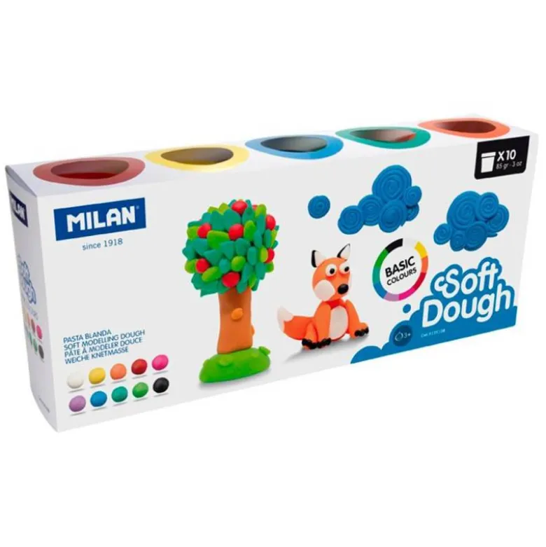 PLASTILINA MILAN SOFT DOUGH BASIC CAJA DE 10 BOTES COLORES SURTIDOS 85 G