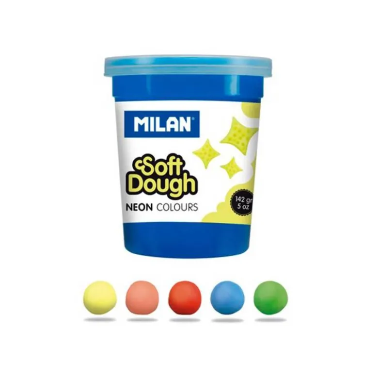 PLASTILINA MILAN SOFT DOUGH NEON CAJA DE 5 BOTES COLORES SURTIDOS 142 GR