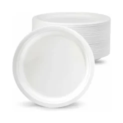 PLATO DE FIBRA BIO 22 CM DIAMETRO PAQUETE DE 50 UNIDADES