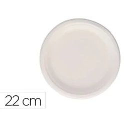 PLATO FIBRA CAÑA AZUCAR BUNZL BIODEGRADABLE 22 CM DIAMETRO APTO ALIMENTOS FRIOS Y CALIENTES COLOR BLANCO