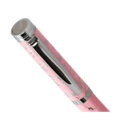 PLUMA BELIUS BELLA ALUMINIO COLOR ROSA DISEÑO PLATEADO RELIEVE TINTA AZUL CAJA DE DISEÑO